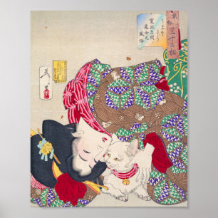 Japanese woman and cat art - Taiso Yoshitoshi - 12 Poster
