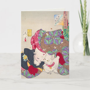Japanese woman and cat art - Taiso Yoshitoshi - Card