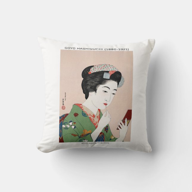 Japanese woman applying rouge - Goyō Hashiguchi  Cushion (Front)
