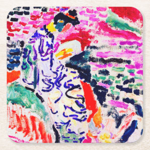 Japanese Woman beside the Water, Matisse Square Paper Coaster
