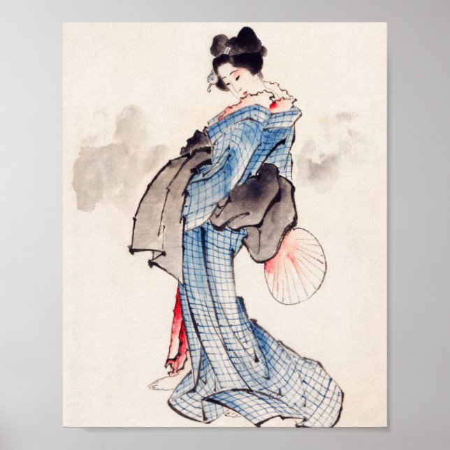Japanese Woman in Kimono by Katsushika Hokusai  Poster (Front)