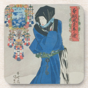 Japanese Woman in the Snow (colour woodblock print Coaster