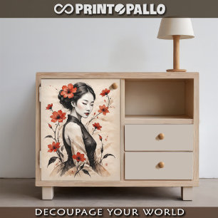 Japanese woman ink on rice paper portrait