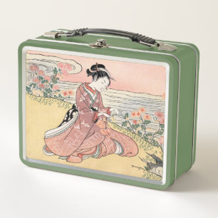 Japanese Woman Picking Chrysanthemum Metal Lunch Box