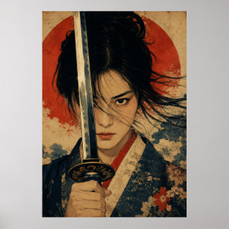 Japanese Woman Red Sun Portrait Poster