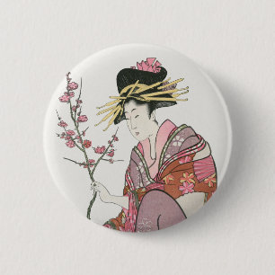 Japanese woman vintage Painting art woodblock prin 6 Cm Round Badge