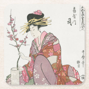 Japanese woman vintage Painting art woodblock prin Square Paper Coaster