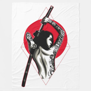 Japanese Woman Warrior Fleece Blanket