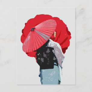Japanese woman wearing traditional clothes postcard