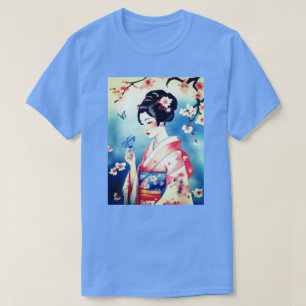 Japanese Woman with a Blue Butterfly T-Shirt