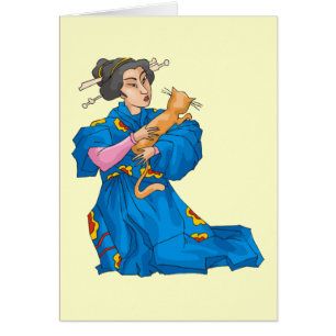 Japanese Woman With Cat Card - Customisable