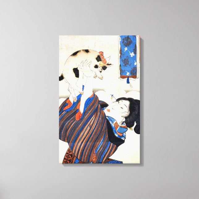 Japanese Woman with Cat, Utagawa Kuniyoshi Canvas Print (Front)