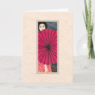 Japanese Woman with Parasol New Year Card