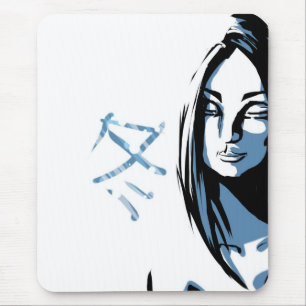Japanese woman with winter kanji mouse pad