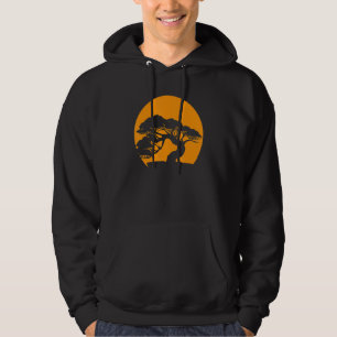 Japanese Women & Men Sunset Japan Retro Bonsai Tre Hoodie