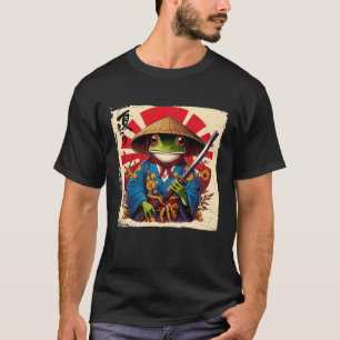 Japanese Woodblock Art Samurai Frog Japanese Kanji T-Shirt