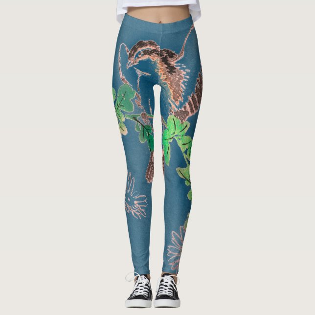 JAPANESE WOODBLOCK BIRD PRINTED Leggings (Front)