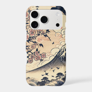 Japanese Woodblock Cherry Blossom Crane Mount Fuji