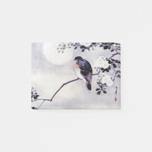 Japanese woodblock print bird post-it note gift (Front)