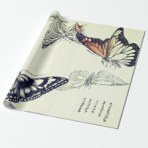JAPANESE WOODBLOCK PRINT BUTTERFLY Wrapping Paper
