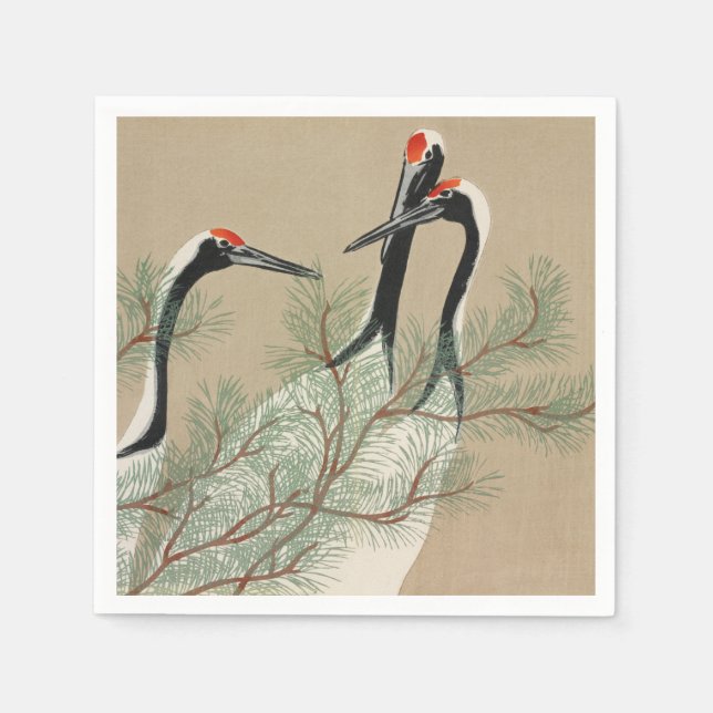 Japanese woodblock-print Cranes - Kamisaka Sekka Napkin (Front)