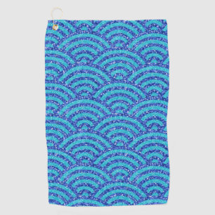 Japanese Woodblock Printing Bright Blue Asian Golf Towel