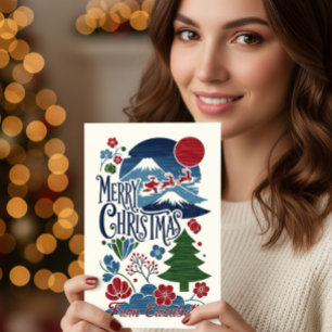 Japanese Woodblock Style Christmas Holiday Card