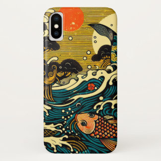 Japanese Woodblock Two Koi Fish Pine Tree Sun Art Case-Mate iPhone Case