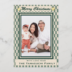 Japanese Yagasuri Pattern Photo Foil Holiday Card