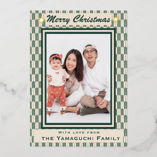 Japanese Yagasuri Pattern Photo Foil Holiday Card