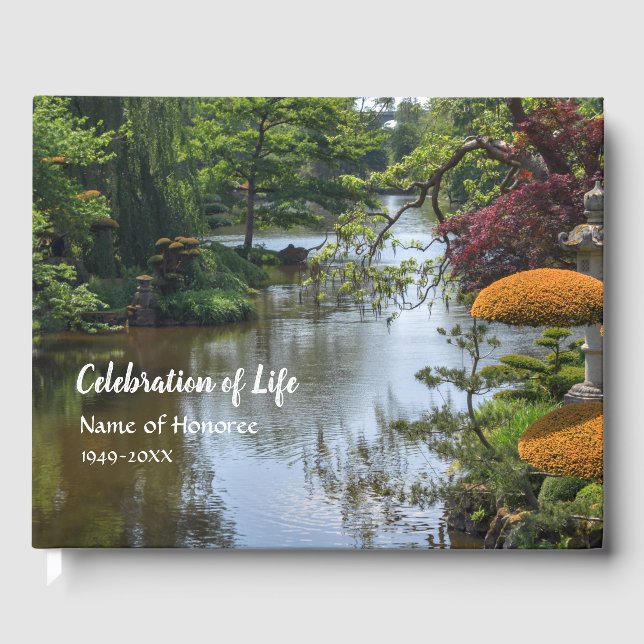 Japanese Zen Garden Celebration of Life Memorial Guest Book (Front)