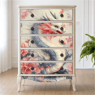 Japanese Zen Imperial Dragon & Peony Floral Pink Tissue Paper