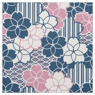 Japanse Sakura flowers geometric pattern Fabric