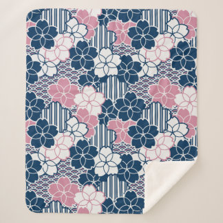 Japanse Sakura flowers geometric pattern Sherpa Blanket