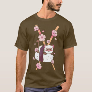 Japasnese Cute Sushi Cat Cherry Blossom Sakura Kaw T-Shirt