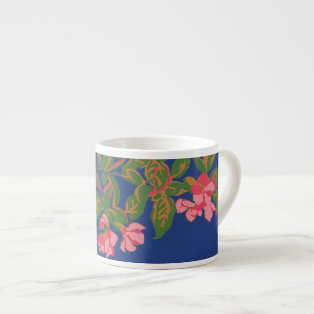 Japonica Flowers Pink on Deep Blue Espresso Cup (Front Right)