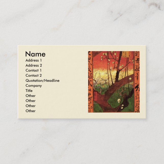 Japonism: Flowering Plum Tree by Vincent van Gogh Business Card (Front)
