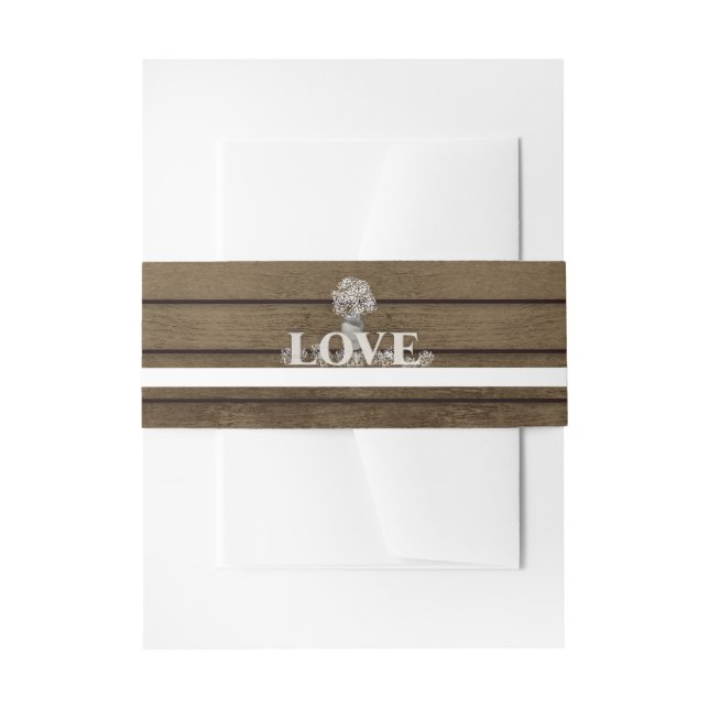 Jar and Baby's Breath Love and Barn Wood Invitation Belly Band (Front Example)