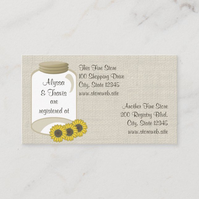Jar and sunflowers Bridal Registry Card (Front)