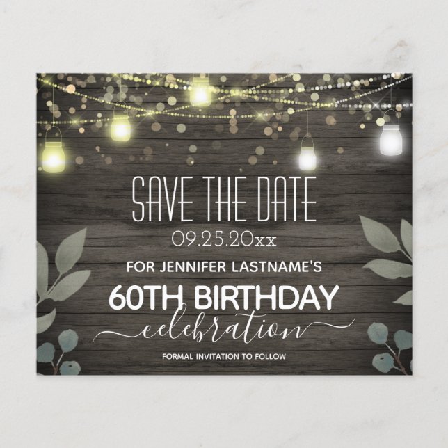 Jar Light 60th Birthday Save the Date Budget (Front)
