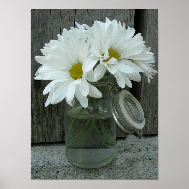 Jar Of Daisies & Barn Wood Poster (Front)