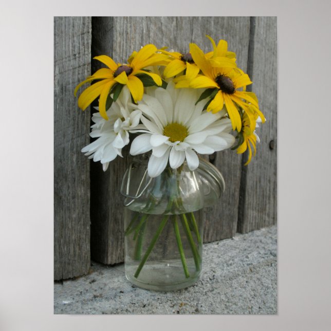 Jar Of Daisies & Black Eyed Susans Poster (Front)