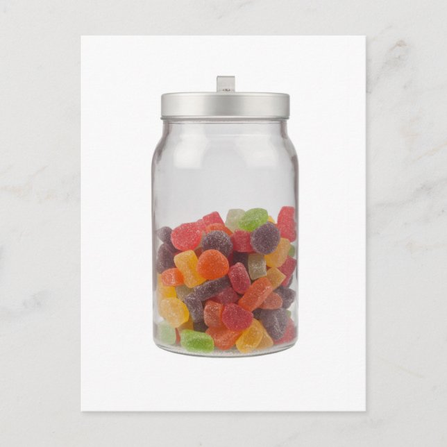 Jar of gummy candy postcard (Front)