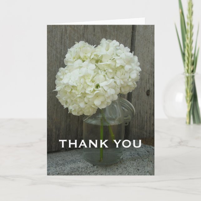 Jar of Hydrangeas & Barn Wood Thank You Card (Front)