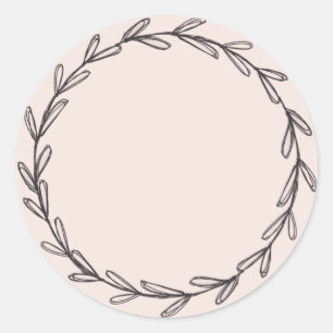 Jar/ Spice Blank Hand Drawn Wreath Blush Pink Classic Round Sticker