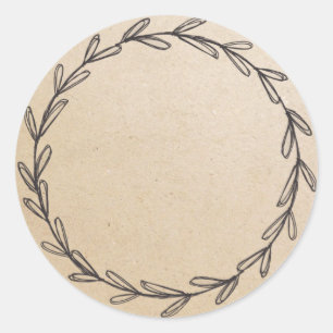 Jar/ Spice Blank Hand Drawn Wreath Kraft Classic Round Sticker
