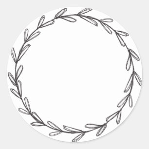 Jar/ Spice Blank Hand Drawn Wreath White Classic Round Sticker