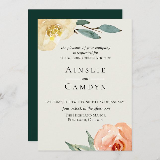 Jardin De Fleurs Emerald Wedding Invitation (Front/Back)