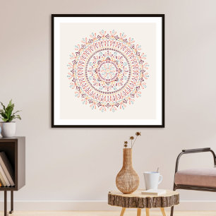 Jardin Floral Mandala Art Print - Coral