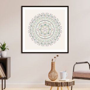 Jardin Floral Mandala Art Print - Turquoise